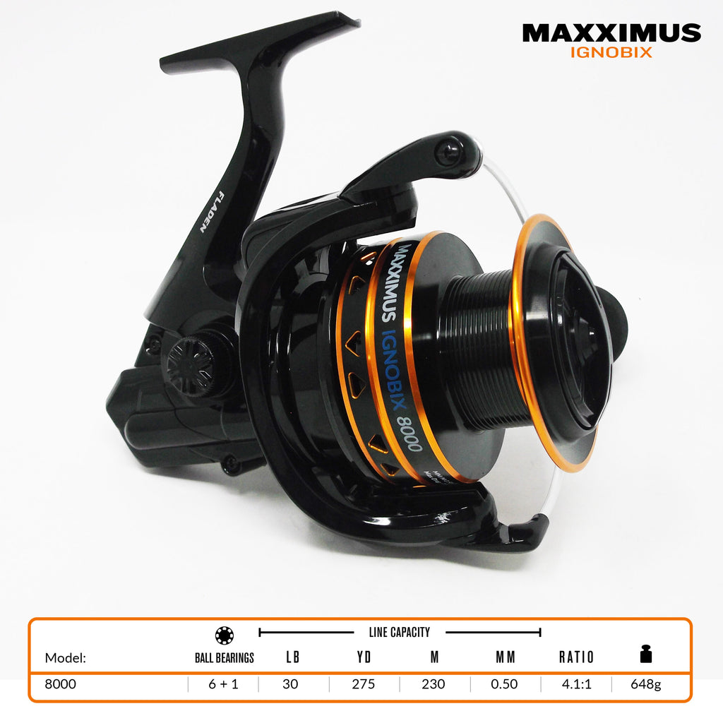 FLADEN Maxximus Ignobix 8000 Surf Casting Front Drag Reel with 6 + 1 ball bearings