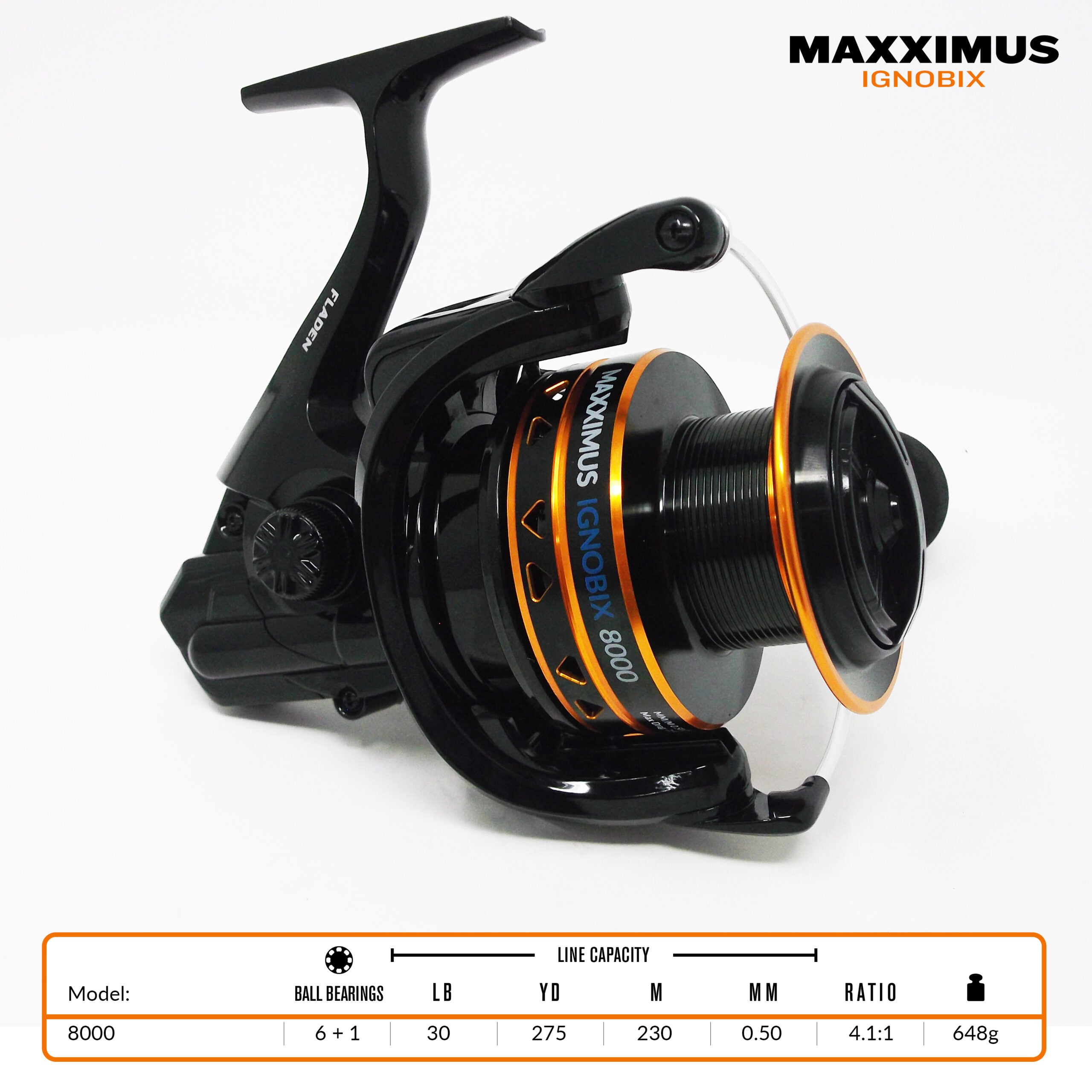 FLADEN Maxximus Ignobix 8000 Surf Casting Front Drag Reel with 6 + 1 ball bearings