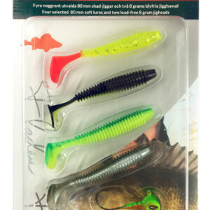 FLADEN Ribbed Shad Softbait Lures Asst – 4 x Jigtails, 2 x Non Toxic Heads