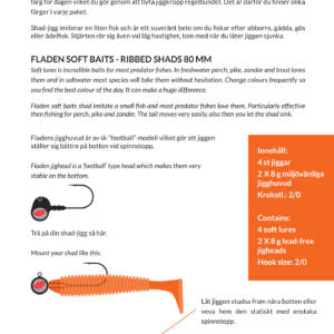 FLADEN Ribbed Shad Softbait Lures Asst – 4 x Jigtails, 2 x Non Toxic Heads