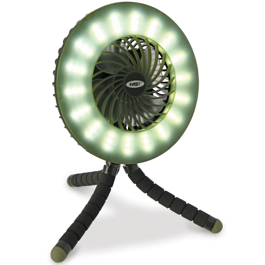 NGT Dynamic Bivvy Fan - USB Rechargable 3600mAh Fan with Light and Powerbank