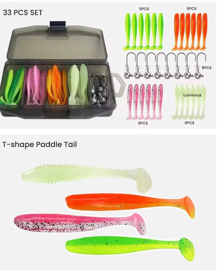 33pcs T Shape Soft Lure Set