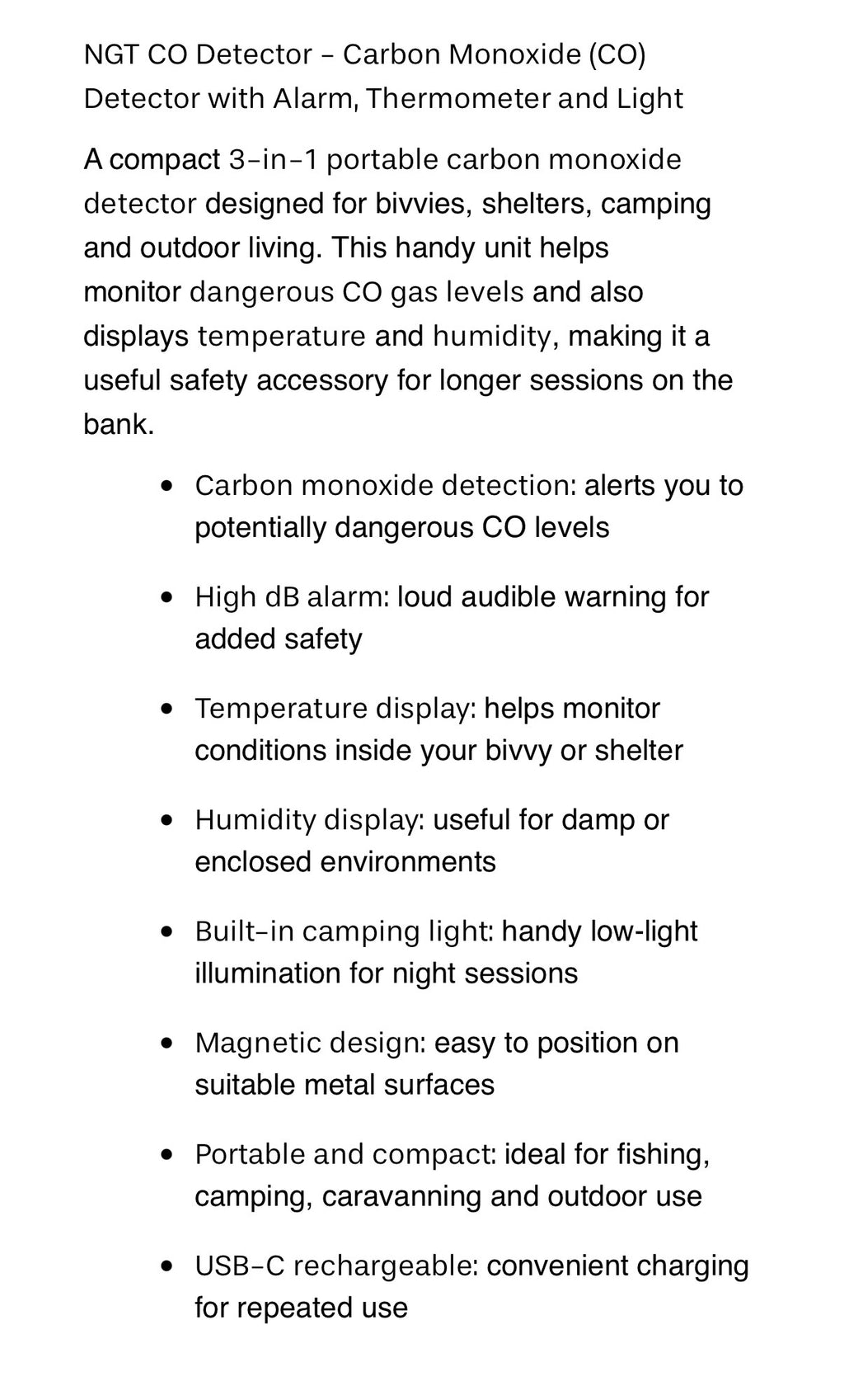 NGT CO Detector - Carbon Monoxide (CO) Detector