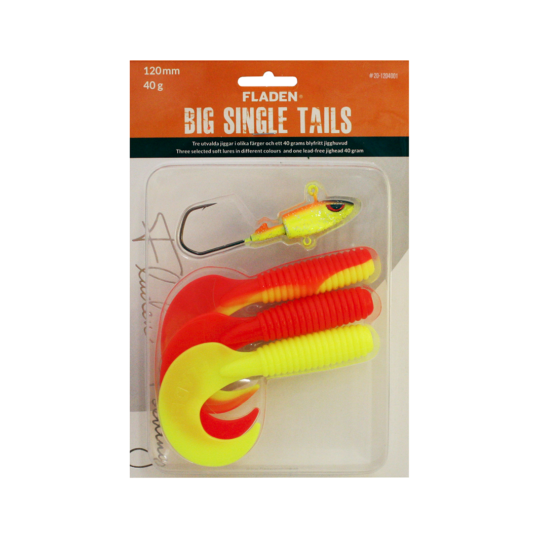 FLADEN Big Single Tail Softbait Lures Asstorted Colours with Jighead